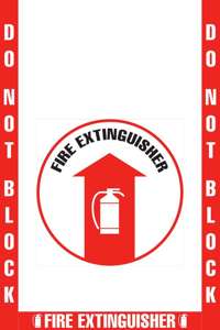 Do Not Block Fire Extinguisher Floor Marking, OSHA Compliance Kit. 16" sign, 2" wide tape