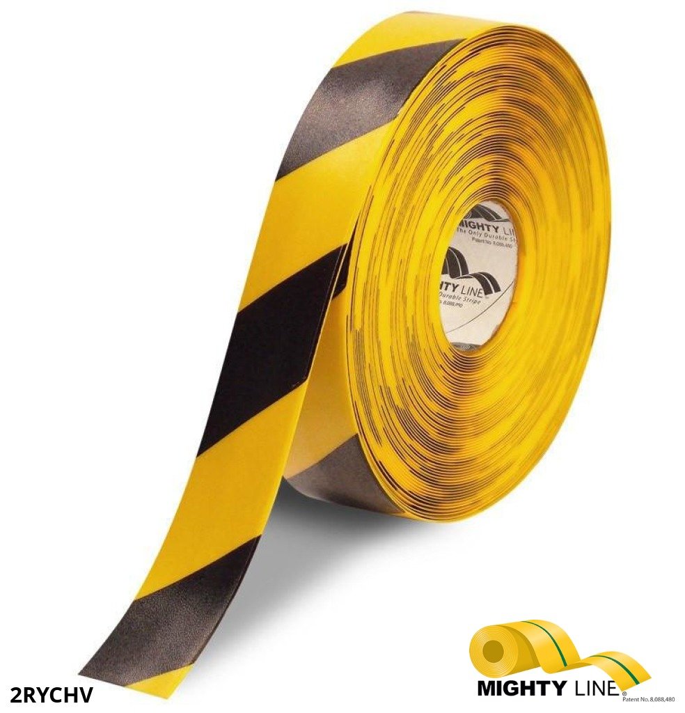 Mighty Line Yellow Tape with Black Chevrons – 100’ Roll – 2 Inch Wide