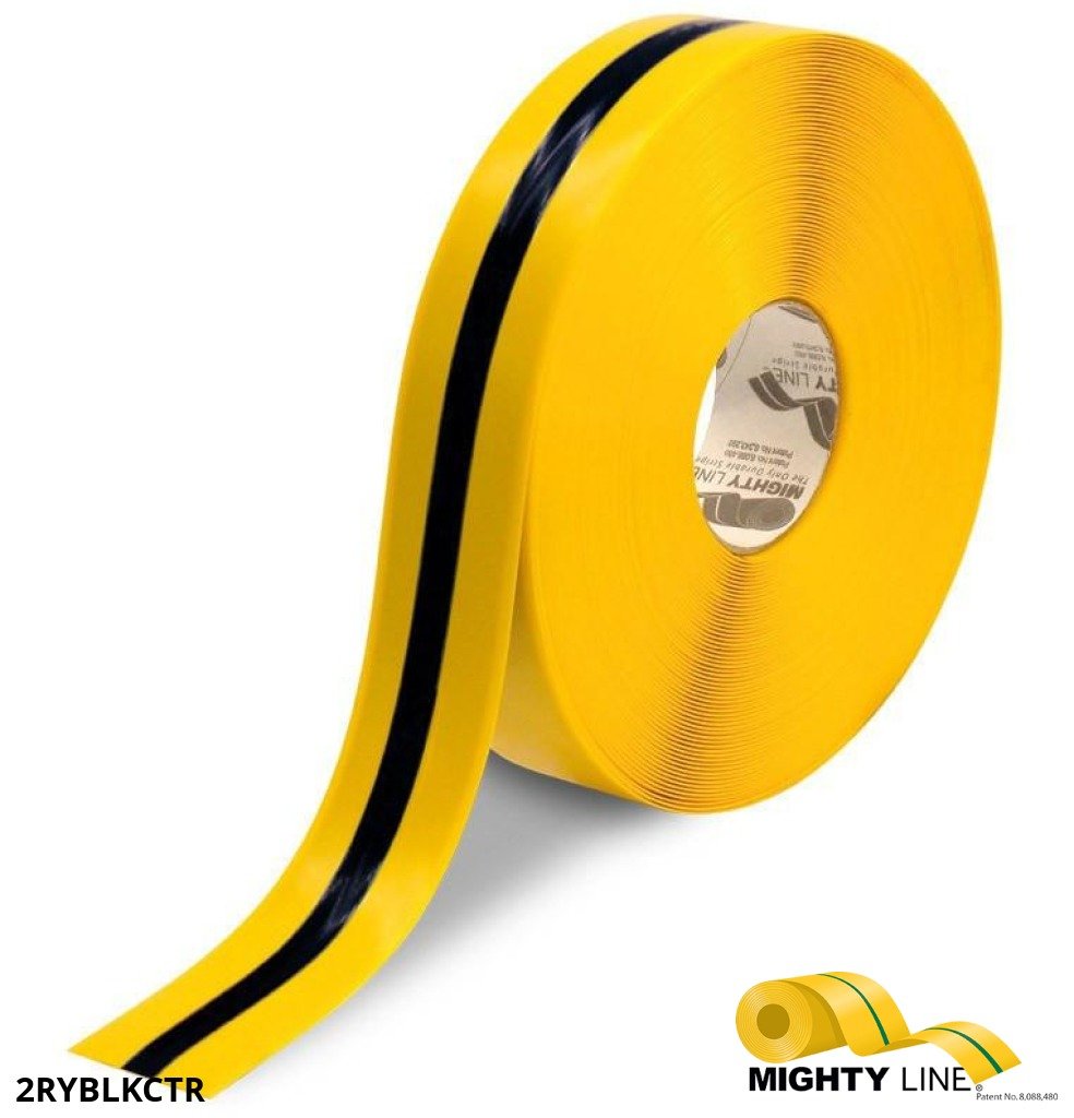Black and Yellow Center Line Floor Tape – 100’ Roll – 2 Inch Wide