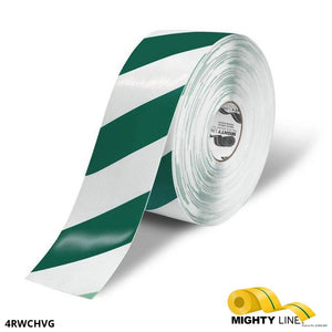 Mighty Line White Tape with Green Chevrons - 100’ Roll – 4 Inch Wide