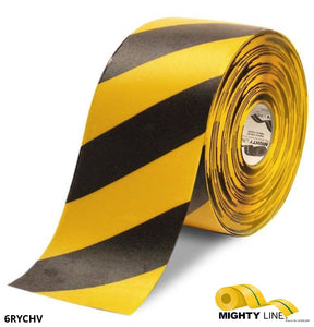 Mighty Line Yellow Tape with Black Chevrons – 100’ Roll – 6 Inch Wide