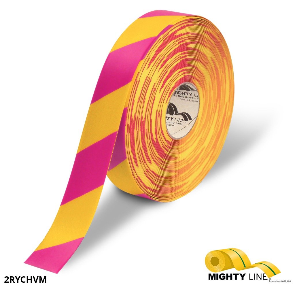 Mighty Line Yellow Tape with Magenta Chevrons - 100’ Roll - 2 Inch Wide