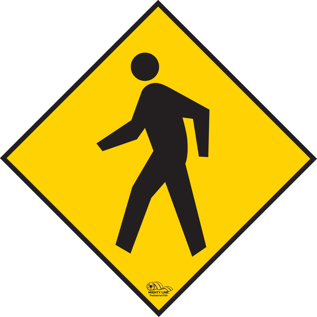 Pedestrian Yellow, Mighty Line Floor Sign, Industrial Strength, 24
