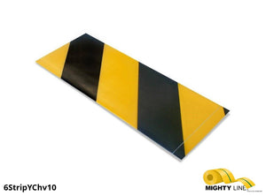 6 Inch Wide Mighty Line Black and Yellow Chevron Segments - Floor Marking - 10" Long Strips - Box of 100